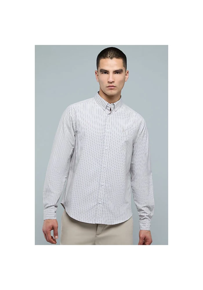 أر أند بي Striped Shirt with Button-Down Collar and Long Sleeves