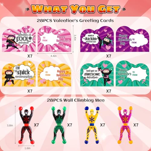 AuroTops Valentines Day Cards for Kids 28 Pack Sticky Wall Climbing Men Ninja with Cute Valentines Cards Wall Climbers Toys for Valentine Party Favors for Boys Girls - Image 5