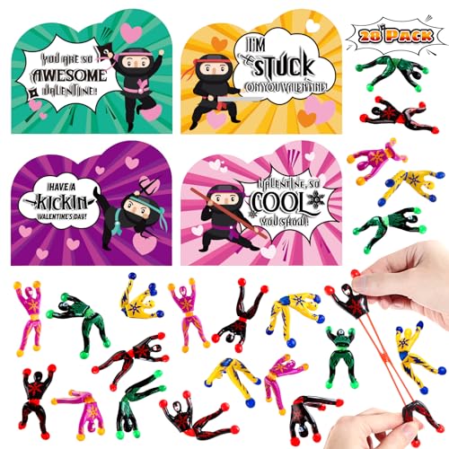 AuroTops Valentines Day Cards for Kids 28 Pack Sticky Wall Climbing Men Ninja with Cute Valentines Cards Wall Climbers Toys for Valentine Party Favors for Boys Girls - Image 1