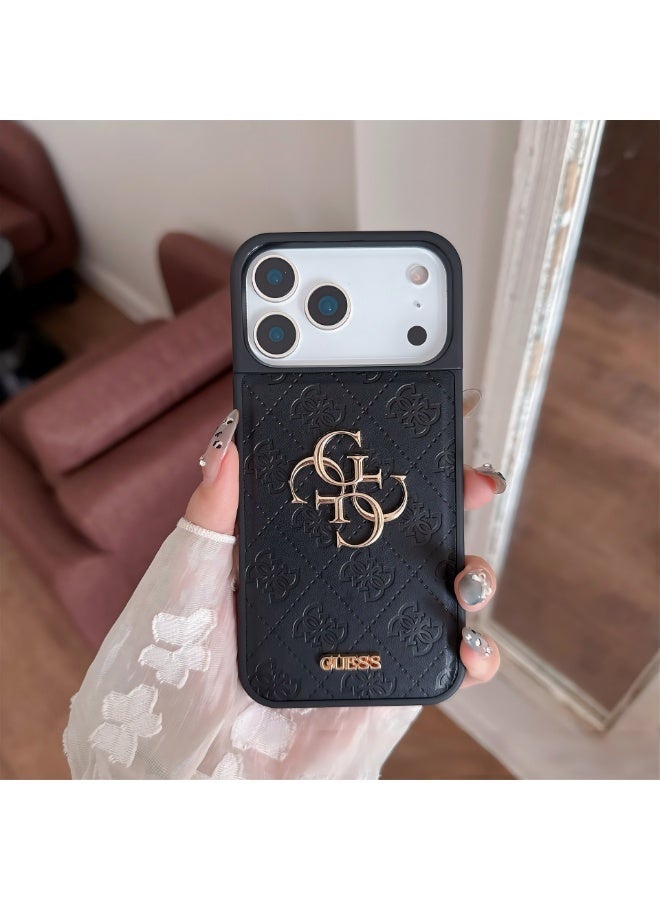 جس غطاء هاتف آيفون، بشعار وتصميم جلدي معتمد من العلامة التجارية العالمية Guess. جراب هاتف من الجلد المبطن من Guess، متوفر بألوان متعددة - أسود - Image 2