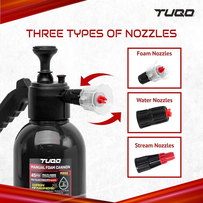 TUQO MS50 Portable Foam Sprayer | Hand Powered | Professional Series | Heavy Pressure | 3 Nozzles & Pressure Release Lever | Ideal for Car, Bike Wash & Liquid Spray Applications - Image 4