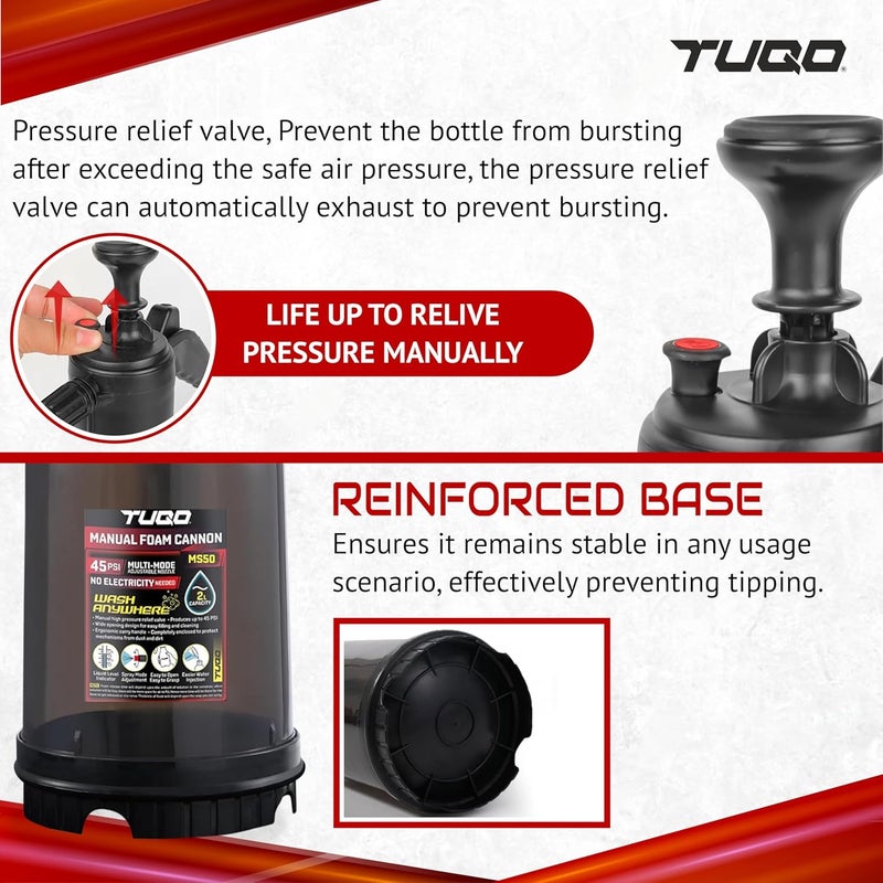 TUQO MS50 Portable Foam Sprayer | Hand Powered | Professional Series | Heavy Pressure | 3 Nozzles & Pressure Release Lever | Ideal for Car, Bike Wash & Liquid Spray Applications - Image 5
