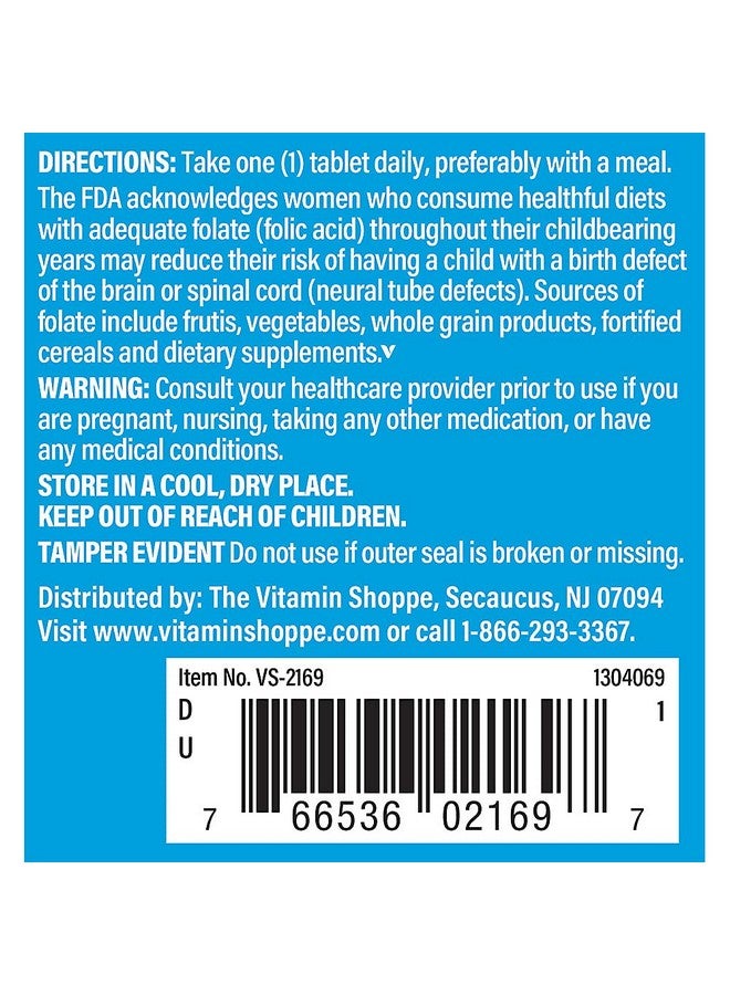 The Vitamin Shoppe Folic Acid 400MCG, Supports Prenatal & Fetal Development (300 Tablets) - Image 4