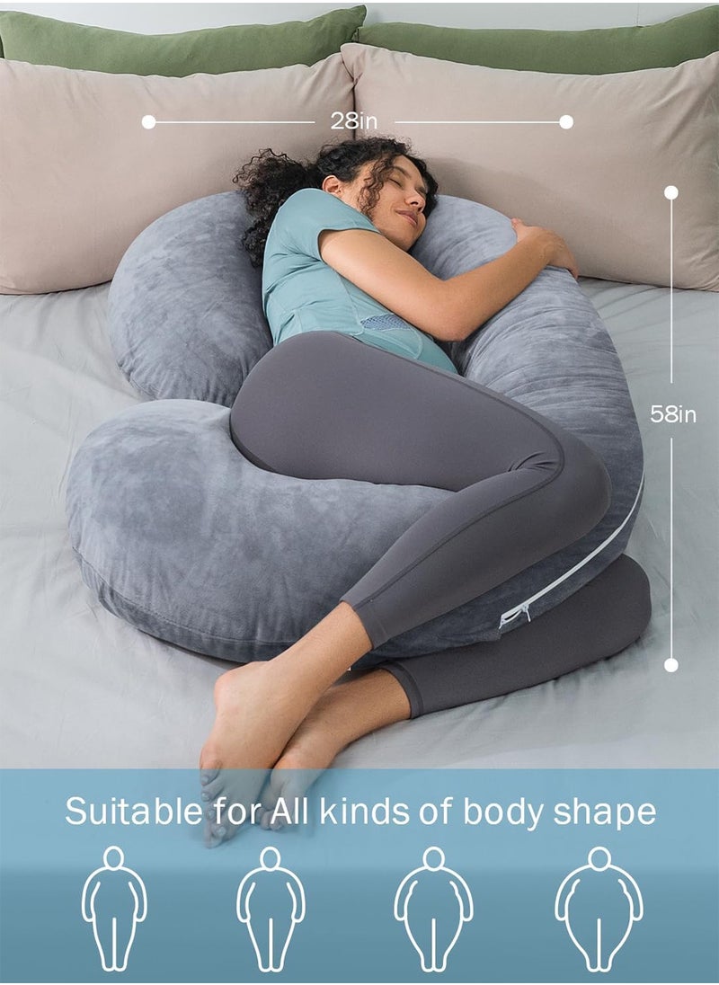 LEOKOR Maternity Body Pillow, Pregnancy Pillow with Velvet Cover, C Shaped Body Pillow for Back, Legs and Belly Support, Comfortable Slumber for Pregnant Women  - Image 4