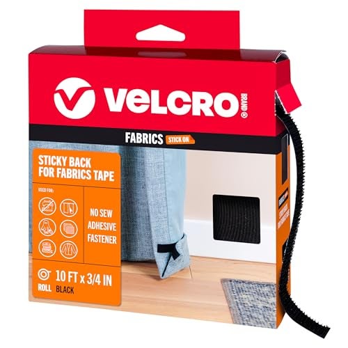 VELCRO Brand شريط فيلكرو لاصق للخ fabrics، 10 قدم لفة بالجملة شريط بدون خياطة مع لاصق، قطع الشرائط بالطول، قشر و ألصق للربط بالملابس للتنظيف واستبدال السحابات والأزرار، أسود - Image 1