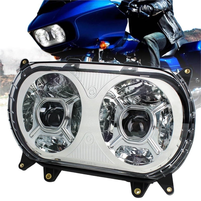 ضوء أمامي مزدوج 124 واط للدراجات النارية كروم متوافق مع Road Glide 2015-2020 - Image 4
