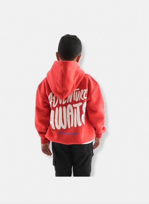 هودي أحمر للأطفال للجنسين بتصميم "مستكشف"