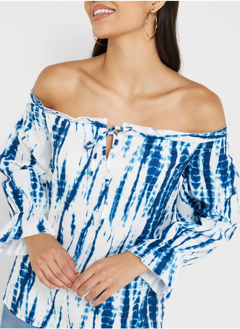Ginger Off Shoulder Tie Dye Print Top