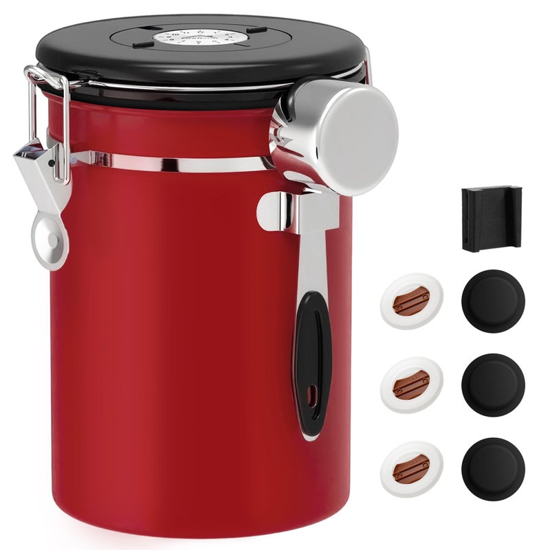 ShanSon Coffee Canister Airtight Coffee Container Stainless Steel Coffee Bean Storage Container with Scoop Coffee Canister for Beans Grounds Sugar Flour Tea Cereal,22OZ,Red - Image 1