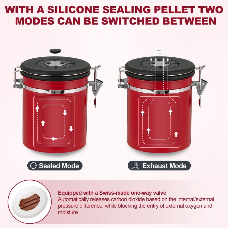 ShanSon Coffee Canister Airtight Coffee Container Stainless Steel Coffee Bean Storage Container with Scoop Coffee Canister for Beans Grounds Sugar Flour Tea Cereal,22OZ,Red - Image 2