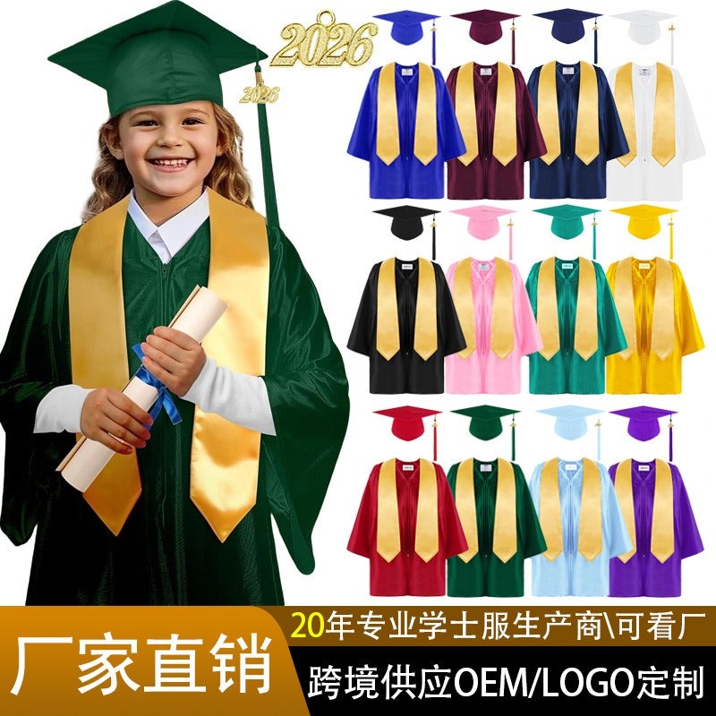 Jing Zhe Rui 2026 New Kids Graduation Gown Set with Cap - Kindergarten Elementary School Ceremony Dress, Knit Fabric, Unisex, Sizes 21-36 - Image 2