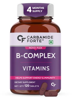 CARBAMIDE FORTE Carbamide Forte Vitamin B-Complex Tablets - 100% RDA for B Vitamins with B1, B2, B3, B5, B6, B9 & Vitamin B12 | Vitamin B Complex Supplements for Women & Men - 120 Vegetarian Tablets  - Image 1