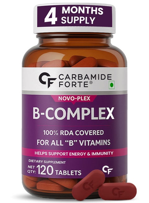 Carbamide Forte Vitamin B-Complex Tablets - 100% RDA for B Vitamins with B1, B2, B3, B5, B6, B9 & Vitamin B12 | Vitamin B Complex Supplements for Women & Men - 120 Vegetarian Tablets