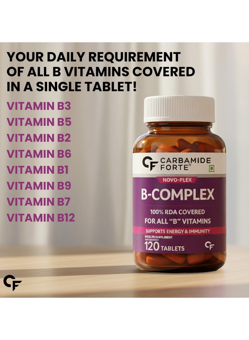 كارباميد فورتي أقراص كارباميد فورت فيتامين ب المركب - 100% RDA لفيتامينات ب مع ب1، ب2، ب3، ب5، ب6، ب9 وفيتامين ب12 | مكملات فيتامين ب المعقدة للنساء والرجال - 120 قرص نباتي - Image 4