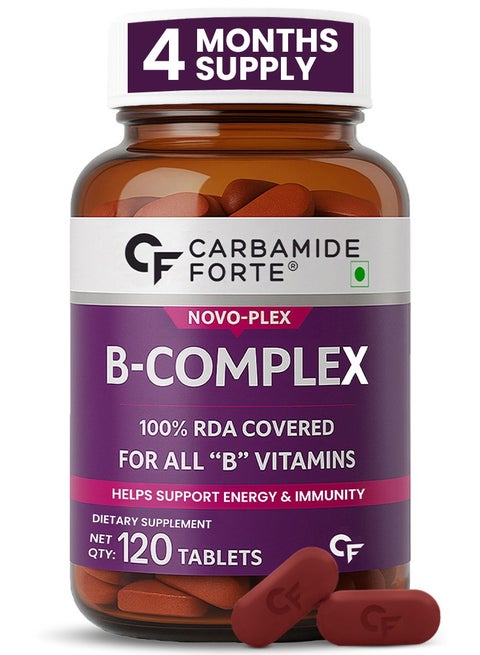 Carbamide Forte Vitamin B-Complex Tablets - 100% RDA for B Vitamins with B1, B2, B3, B5, B6, B9 & Vitamin B12 | Vitamin B Complex Supplements for Women & Men - 120 Vegetarian Tablets