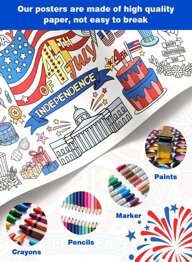 bomis 4th of July Patriotic Coloring Tablecloth 30x72 - American Flag-Themed Giant Poster for Independence Day Decor & Activities for Classroom or School Party Table Cover - Image 4