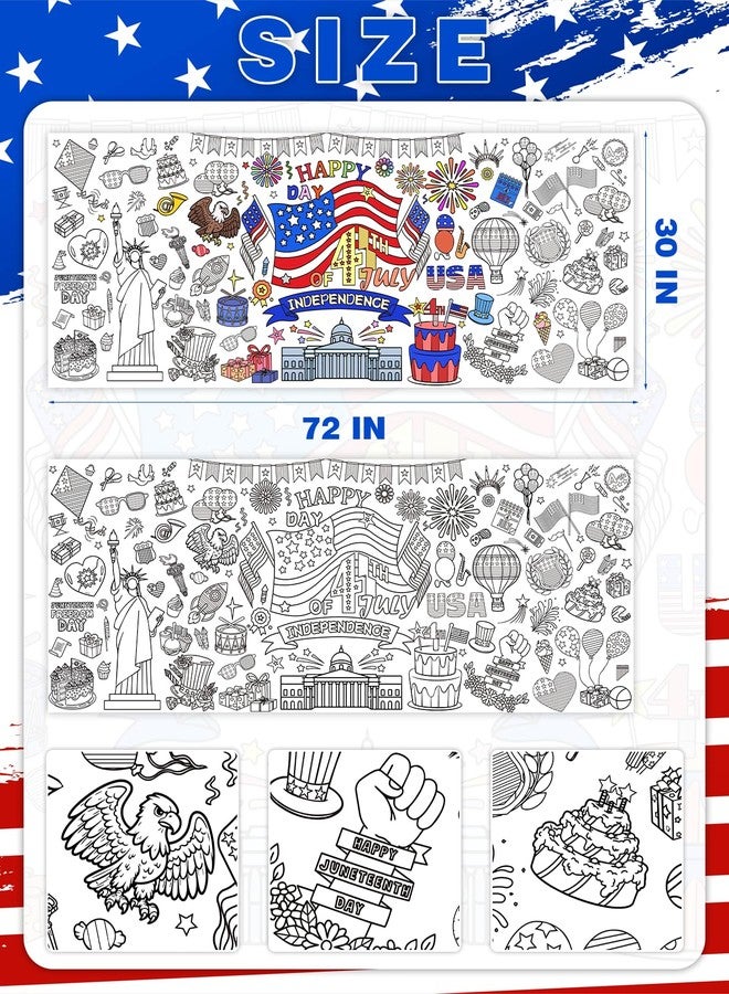 bomis 4th of July Patriotic Coloring Tablecloth 30x72 - American Flag-Themed Giant Poster for Independence Day Decor & Activities for Classroom or School Party Table Cover - Image 2