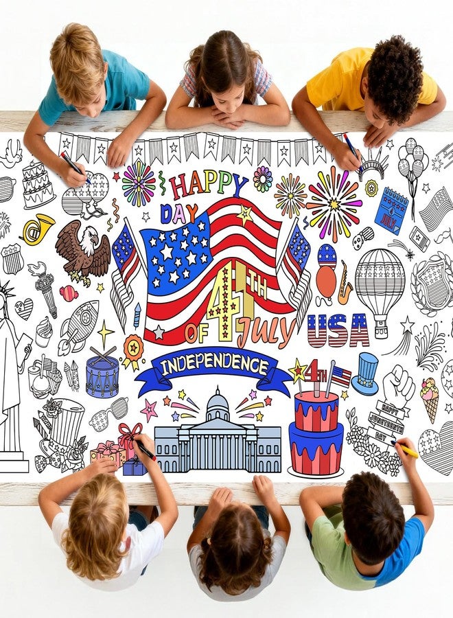 bomis 4th of July Patriotic Coloring Tablecloth 30x72 - American Flag-Themed Giant Poster for Independence Day Decor & Activities for Classroom or School Party Table Cover - Image 1