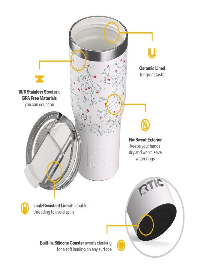 RTIC 20oz Essential Tumbler with Lid, Ceramic Lined, Insulated, Stainless Steel, Metal, Double Wall Vacuum-Insulation, Travel Cup for Iced Coffee, Tea, Hot and Cold Drink, Mistletoe - Image 4