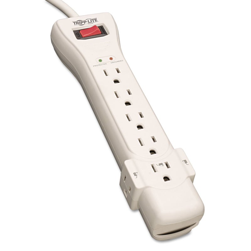 Tripp Lite 7 Outlet Surge Protector Power Strip, 7ft Cord, Right Angle Plug,  Ivory - Image 1