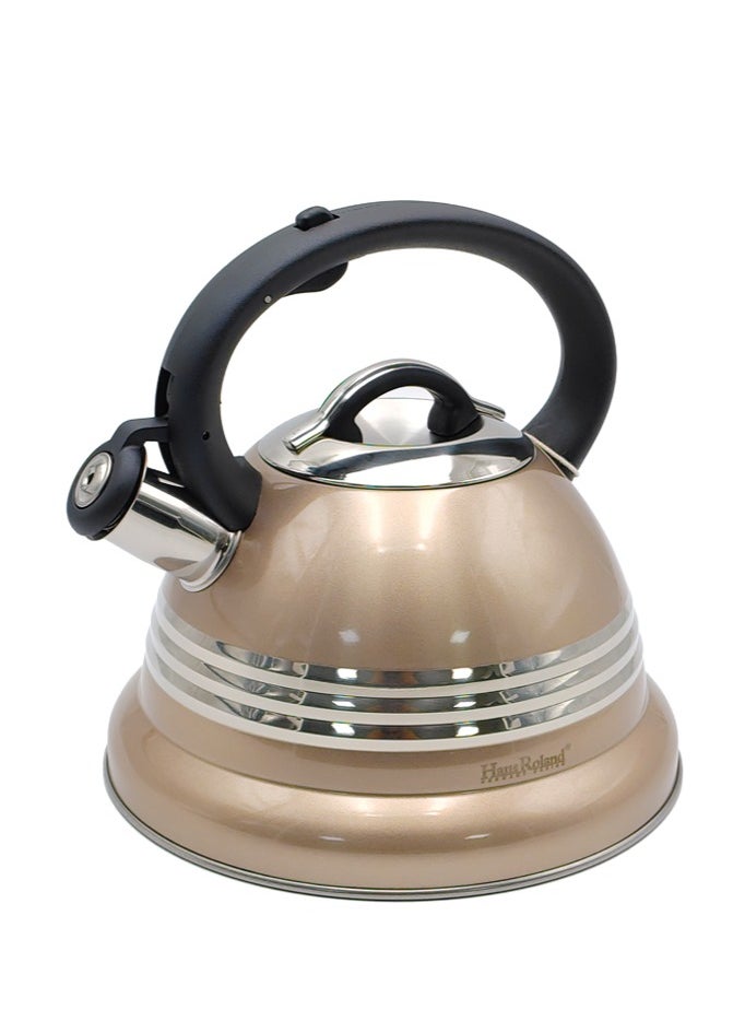 HausRoland Whistling Tea Kettle, 3 Litres, Stainless Steel, Whistling Teapot, Stove Top, Stone Finish, Anti-Hot Handle, Anti-Rust, Loud Whistle, Fast Boiling Kitchen Utensil, Glossy Kettle  - Image 1