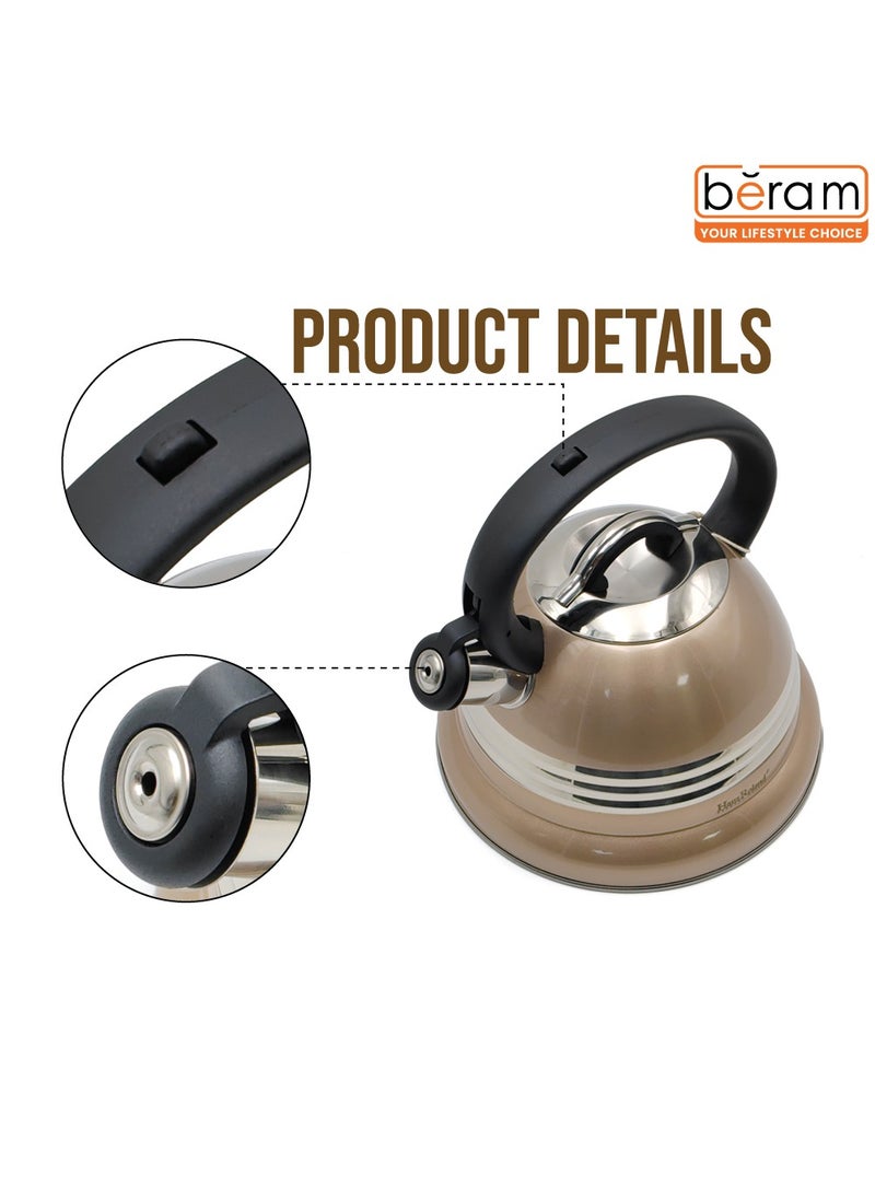HausRoland Whistling Tea Kettle, 3 Litres, Stainless Steel, Whistling Teapot, Stove Top, Stone Finish, Anti-Hot Handle, Anti-Rust, Loud Whistle, Fast Boiling Kitchen Utensil, Glossy Kettle  - Image 3