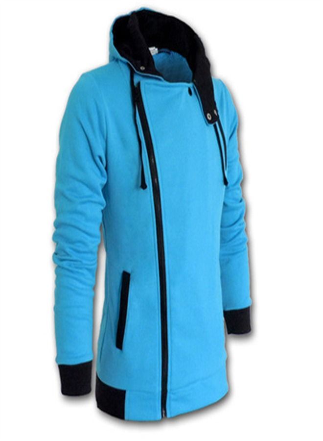 Loquat Side Zip Closure Long Sleeve Jacket Blue 