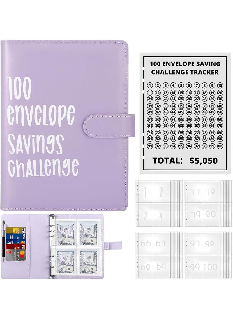 Bluejw حافظة Save-Challenge مع 100 ظرف، محفظة اقتصادية مع مجلدات ميزانية، تحديات ميزانية ممتعة للمال، كتاب ميزانية بسيط مع تحدي محفظة النقود للأزواج (بنفسجي) - Image 1