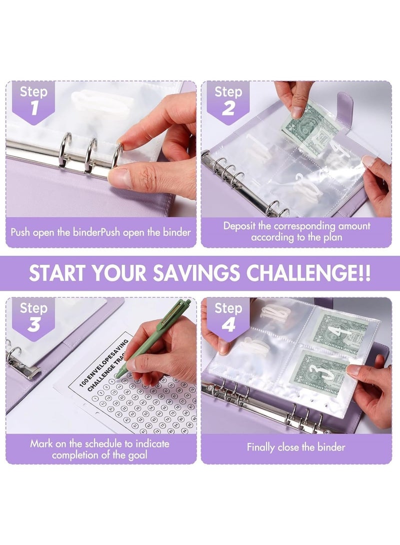 Bluejw حافظة Save-Challenge مع 100 ظرف، محفظة اقتصادية مع مجلدات ميزانية، تحديات ميزانية ممتعة للمال، كتاب ميزانية بسيط مع تحدي محفظة النقود للأزواج (بنفسجي) - Image 5
