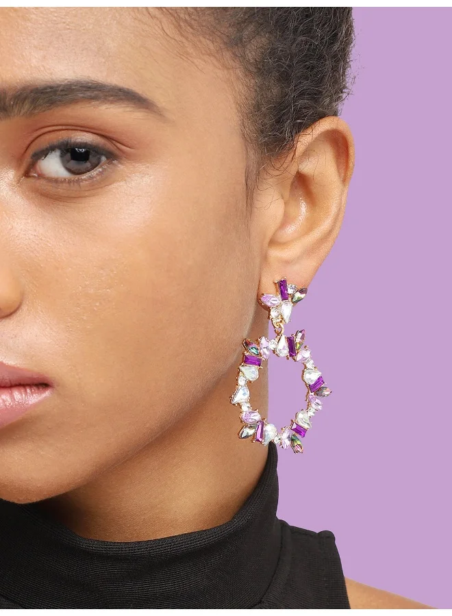 سوهي قرط متدلي من الحجر مصمم للحفلات مطلي بالذهب