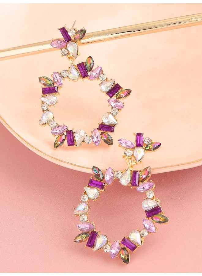 سوهي قرط متدلي من الحجر مصمم للحفلات مطلي بالذهب