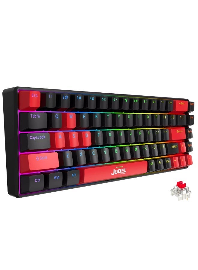 JeDEL KL141 68% Gaming Mechanical Keyboard - Red Switches - Rainbow LED Lighting (English & Arabic) - Image 1