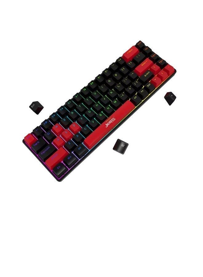 JeDEL KL141 68% Gaming Mechanical Keyboard - Red Switches - Rainbow LED Lighting (English & Arabic) - Image 3