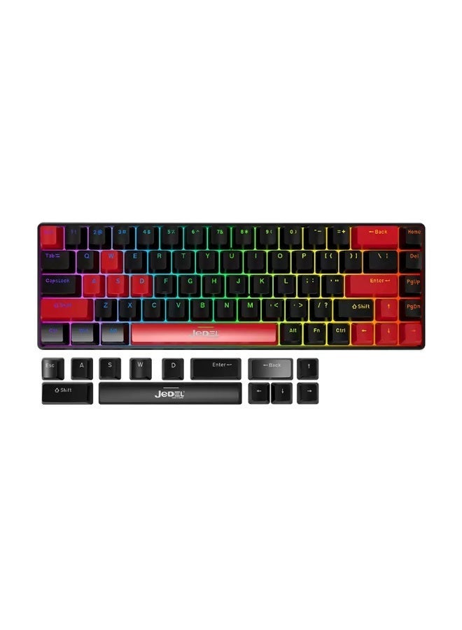 JeDEL KL141 68% Gaming Mechanical Keyboard - Red Switches - Rainbow LED Lighting (English & Arabic) - Image 2