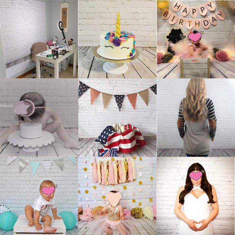 HUAYI 5X7 قدم جدار من الطوب الأبيض مع أرضية خشبية رمادية خلفية تصوير فينيل D-2504 - Image 5