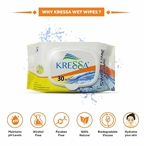 Kressa Refreshing Face Wet Wipes Pack of 2 (Sweet Lime & Thyme) - Image 4