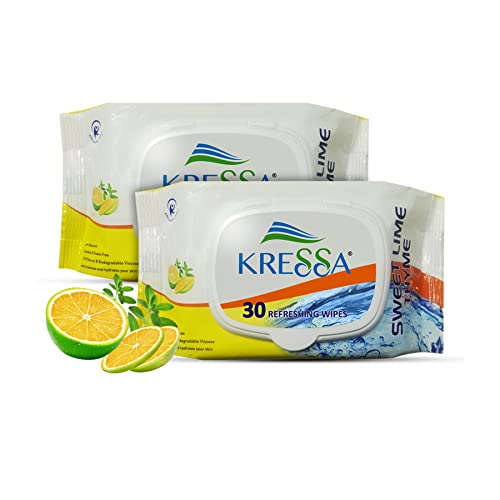 Kressa Refreshing Face Wet Wipes Pack of 2 (Sweet Lime & Thyme) - Image 1