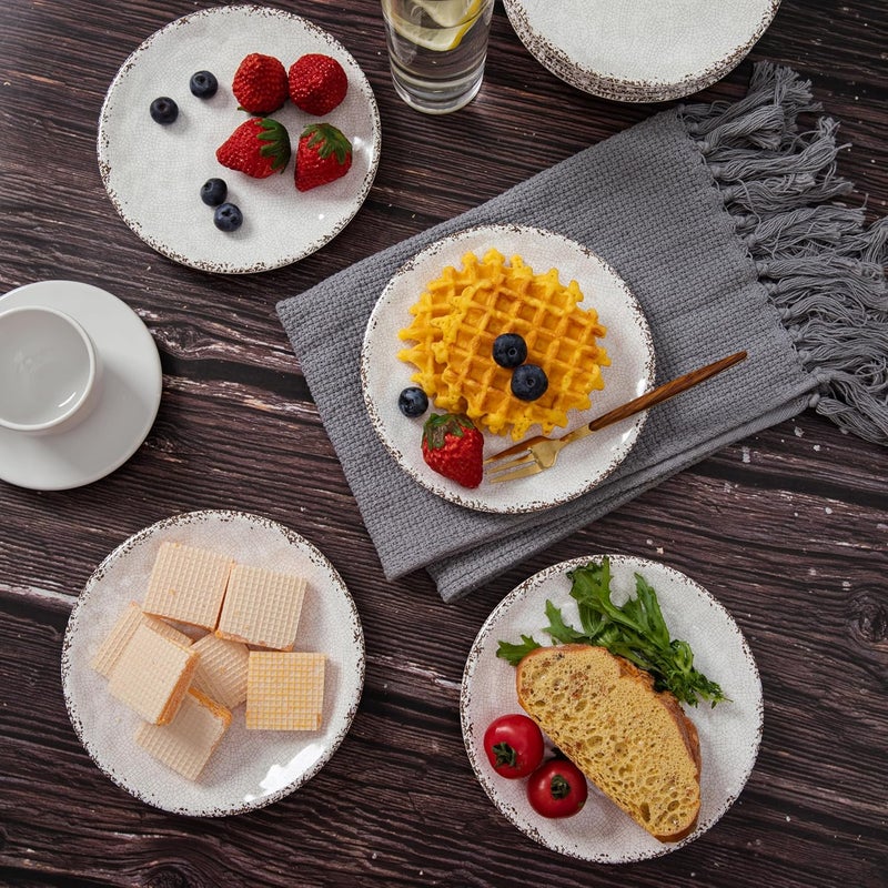 ZAROCRUS طبق مقبلات صغير 6 بوصة من ميلامين بتصميم مزرعة مجموعة من 8 أطباق بيضاء - Image 3