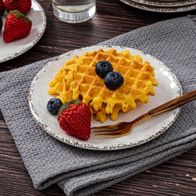 ZAROCRUS طبق مقبلات صغير 6 بوصة من ميلامين بتصميم مزرعة مجموعة من 8 أطباق بيضاء - Image 2