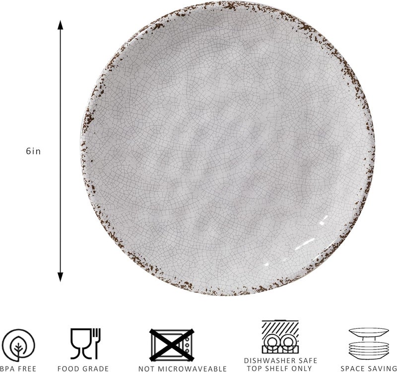 ZAROCRUS طبق مقبلات صغير 6 بوصة من ميلامين بتصميم مزرعة مجموعة من 8 أطباق بيضاء - Image 5