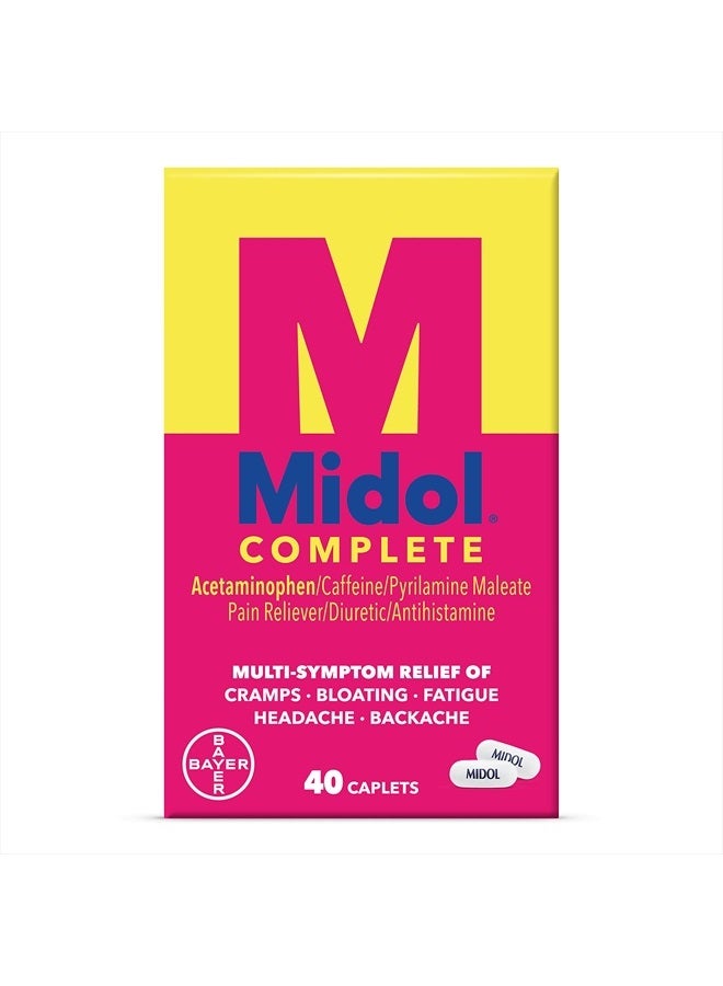 Midol Complete Menstrual Pain Relief Caplets, 40 Count - Provides Cramp, Headache, and Bloating Relief - Image 1
