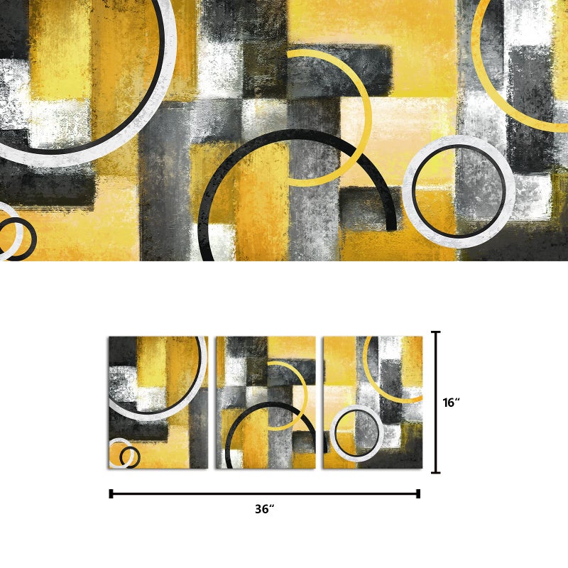 Visual Art Decor Yellow and Grey Abstract Geometric Circle Canvas Wall Art Rustic Lemon Yellow Prints Artwork for Living Room Bedroom Wall Decoration - Image 5