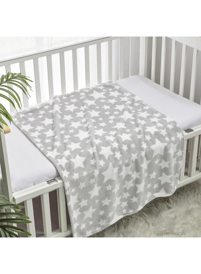 CREVENT 2Pcs 76x102cm Cute Cozy Fluffy Warm Baby Blankets for Infants Toddlers' Bedding Crib Cot Stroller - Grey Cloud + Star - Image 5