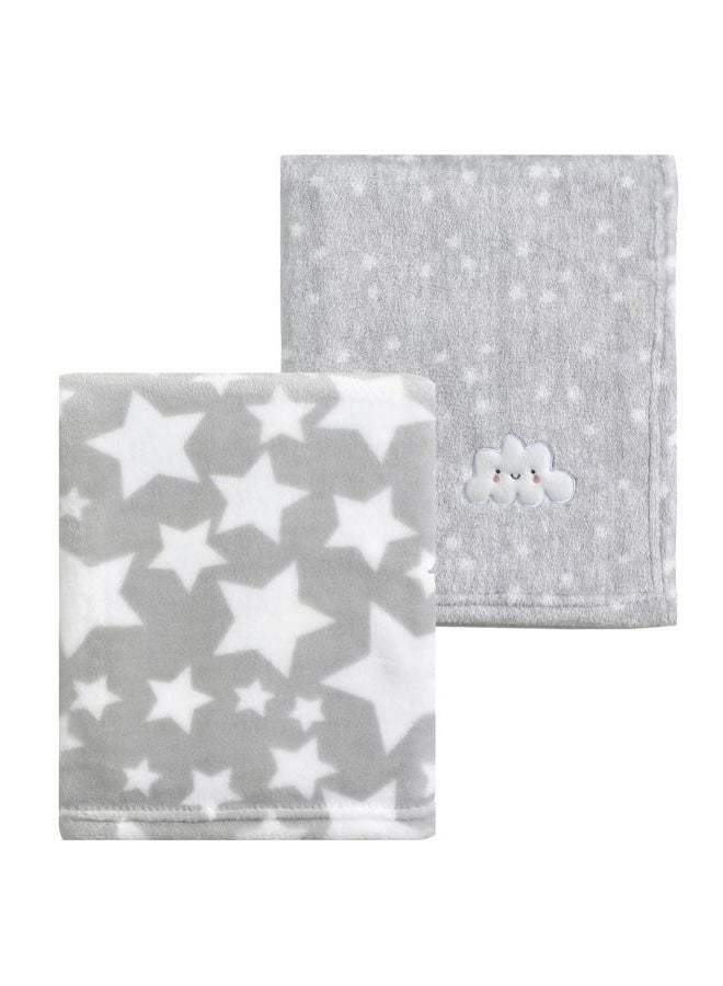 CREVENT 2Pcs 76x102cm Cute Cozy Fluffy Warm Baby Blankets for Infants Toddlers' Bedding Crib Cot Stroller - Grey Cloud + Star - Image 1