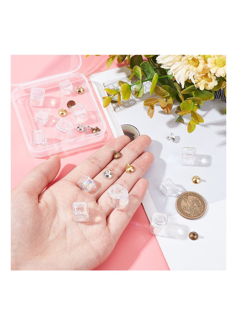 Y&D Mini Charms, 12 Set Empty Glass Globe Cube Vial Charm, 3 Size Wish Bottle Square Pendant, with Caps for Handmade Earrings Jewelry Making Home Decor  - Image 3