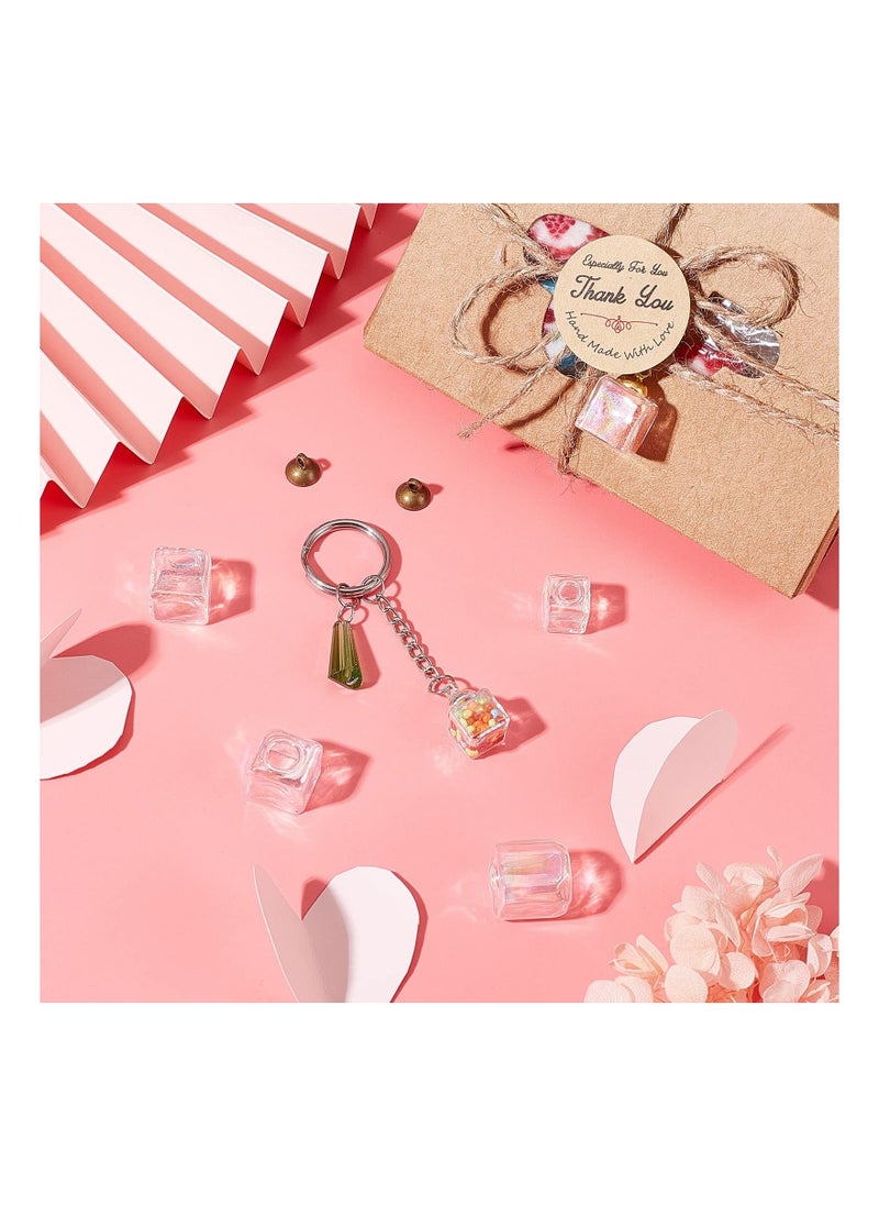 Y&D Mini Charms, 12 Set Empty Glass Globe Cube Vial Charm, 3 Size Wish Bottle Square Pendant, with Caps for Handmade Earrings Jewelry Making Home Decor  - Image 1