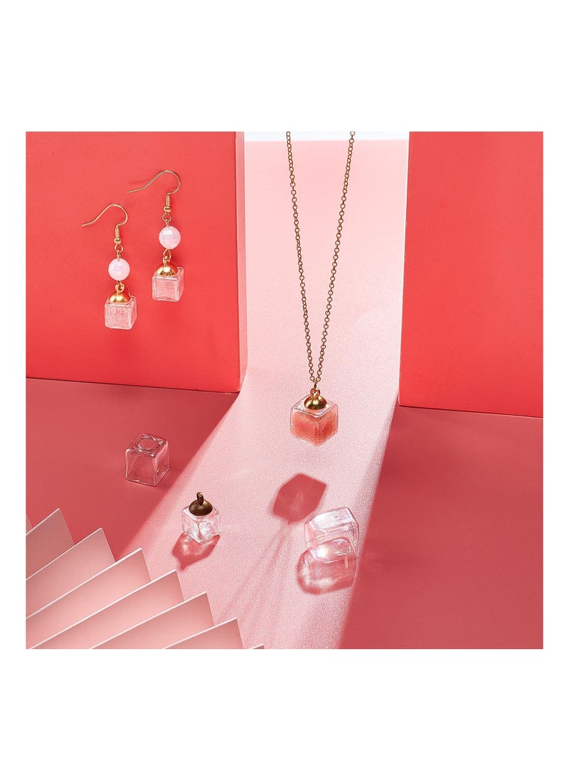 Y&D Mini Charms, 12 Set Empty Glass Globe Cube Vial Charm, 3 Size Wish Bottle Square Pendant, with Caps for Handmade Earrings Jewelry Making Home Decor  - Image 2