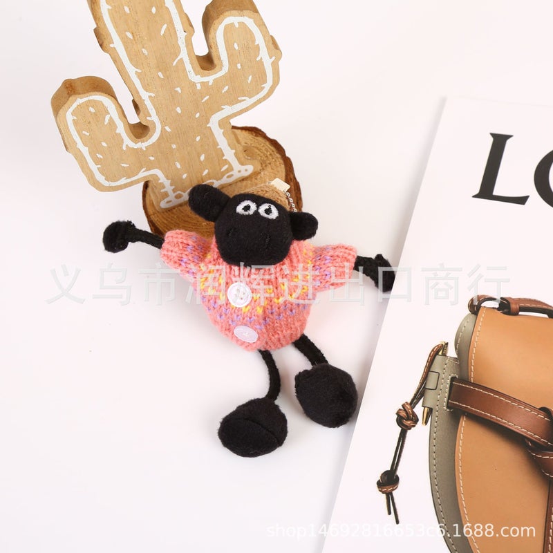 Couples Sheep Bag Charm Keychain Car Accessory Women's pink button sweater