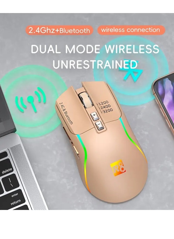 R8 - 1761 RGB Rechargeable Dual Mode Bluetooth / 2.4G Wireless Mouse 10m - 7 Buttons - Power Saving On/Off button - 3200 DPI - Lightweight - For Office business - Image 1