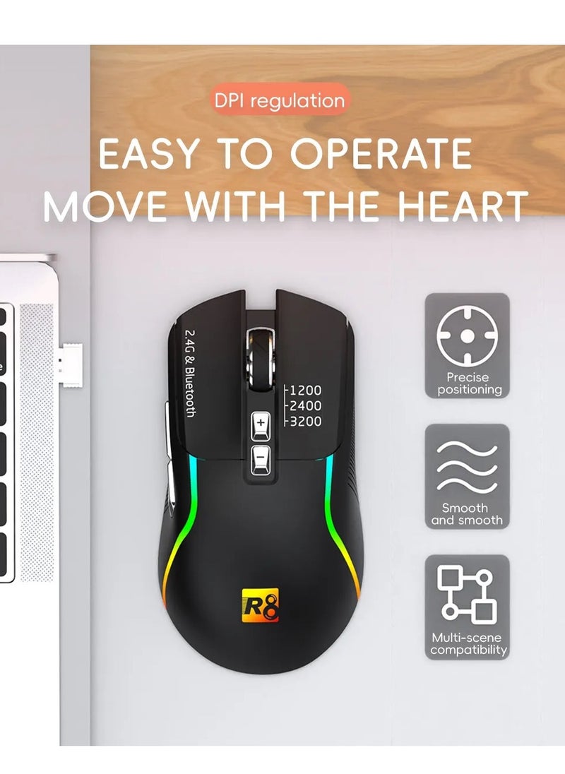 R8 - 1761 RGB Rechargeable Dual Mode Bluetooth / 2.4G Wireless Mouse 10m - 7 Buttons - Power Saving On/Off button - 3200 DPI - Lightweight - For Office business - Image 1